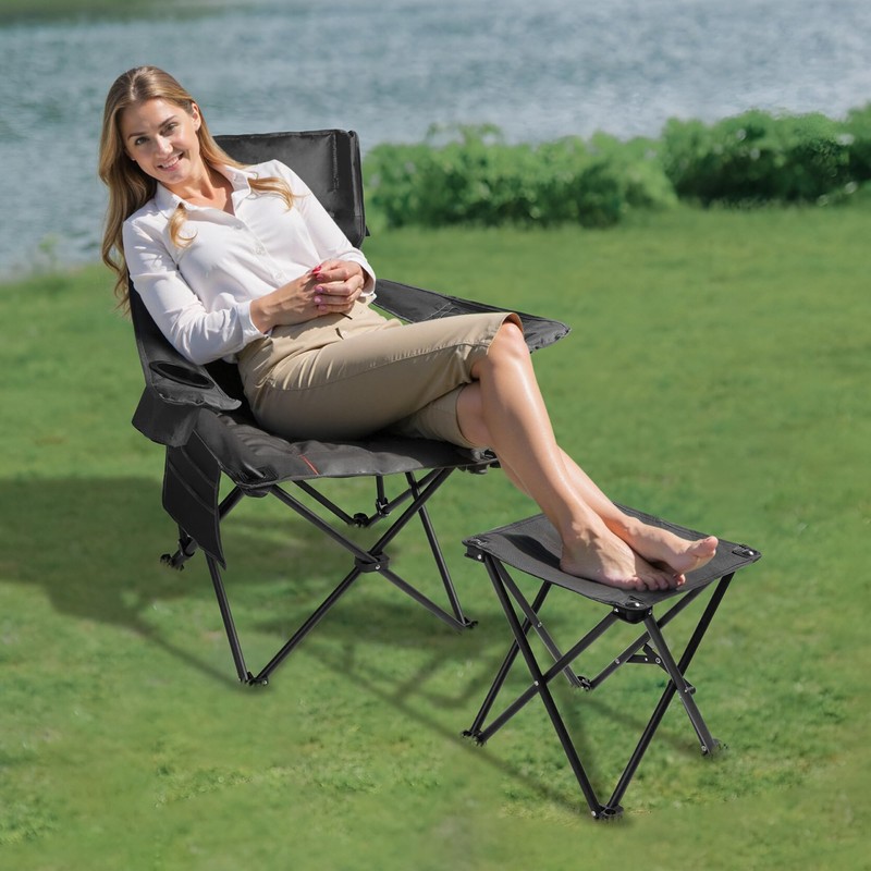 FAIR WIND Oversized Padded Camping Chair with Footrest Stool Set