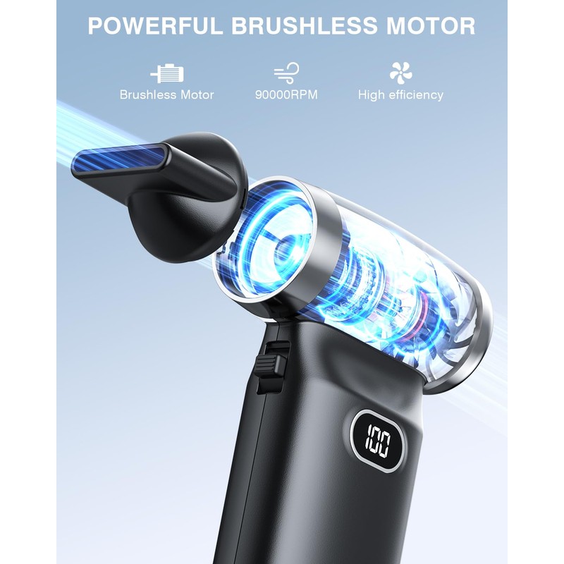 Electric Compressed Air Duster Cordless: 60 MPH High Wind Speed