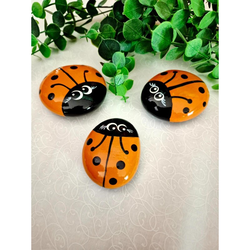 Lady Bug Rock Get Well Gift, Ladybug Rock, Orang Painted