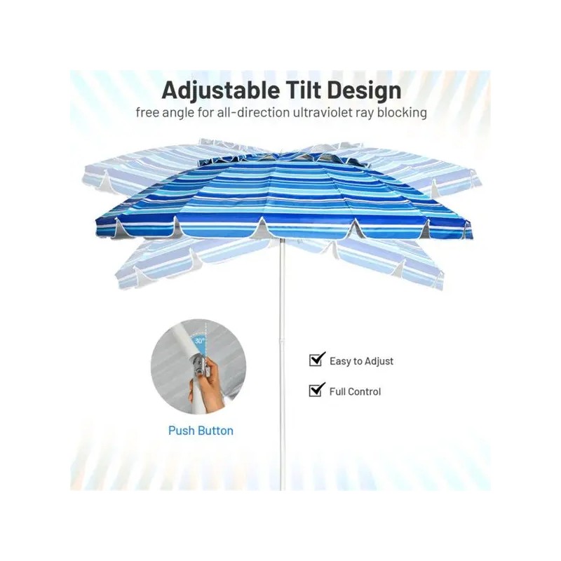 8 Ft UV Protected Beach Umbrella with 16-Ribbed Windproof FrameColor: