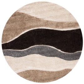 SAFAVIEH Florida Shag Collection 6'7" Round Ivory/Grey SG475 Abstract Non-Shedding Living Room Bedroom Dining Room Entryway Plush 1.2-inch Thick Area Rug