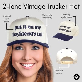Two-Tone Canvas Snapback Baseball Cap for Women and Men - Boyfriend: Put It on My Tab (Beige/Navy)
