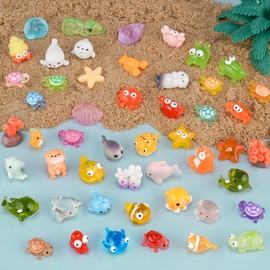 NiToy 50PCS Mini Glow in Dark Resin Animals, Assorted Sea and Land Figurines for Fairy Garden, Aquarium, Terrarium, Potted Plants, DIY Crafts, Scavenger Hunts, Outdoor Indoor Decorations, Sensory Play