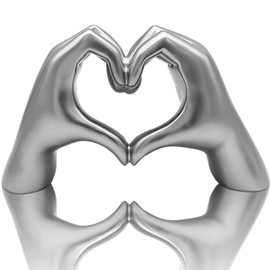 Heart Hands Sculpture Decor, Love Finger Statue Modern, Hand Love Gesture Sculpture, Heart Hands Statue Desktop Ornaments, Heart Finger Statue Room Decoration for Shelf (Silver)