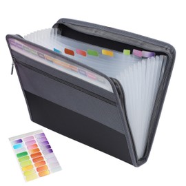 Expanding File A4 Document Folder 13 Compartments Expandable File Organiser Portable Document Bag with Zip and Labels for Office School Business Trip Black