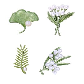 Women's Brooch Set, Animal Shape Crystal Brooch, Vintage Leaf Pearl Brooch Pins for Clothing Decoration, Pearl