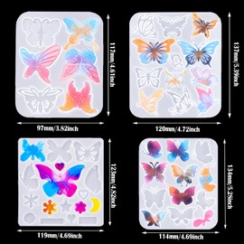 (4 Pack) Butterfly Earring Resin Molds, Butterfly Silicone Molds Butterfly Wings Earring Resin Molds for Epoxy Resin for DIY Earrings Pendant Keychain Ornaments Decoration