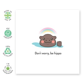 Greeting Cards For Being Happy - 'Don't Worry Be Hippo' - Gifts for Men, Women, Him, Her, Friends, Coworkers - No Stress - Comes with Fun Stickers