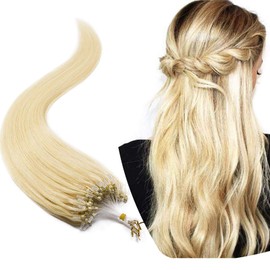 XUANHEFA Human Hair Ring Loop Hair Tip Extensions Remy Hair Color Wig Extensions 50pcs (60#, 16inch 40cm)