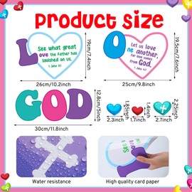 Dispowreath 72 Pcs Valentine's Day Christian Bulletin Board Decorations Set God Is Love Bulletin Board Valentine Heart Bible Cross Cutout Religious Faith Classroom Decorations for Church Sunday School