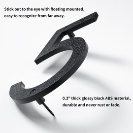 Vorfre 8 Inch Modern Floating House Numbers, 3D Gloss Black House Numbers for Outside, Anti-Rust ABS Address Numbers with Nail Kits, Easy to Install for Door Garden Mailbox Street, 911 Visibility Signage