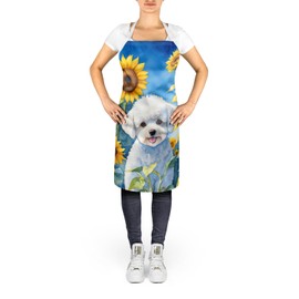 Caroline's Treasures Bichon Frise in Sunflowers Apron Cooking Kitchen Server Baking Crafts Gardening for Adult Women Men, Unisex, Large, Multicolor