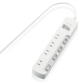 Elecom T-E7A-2420WH Power Strip, Bulk & Individual Switch, Energy Saving, Swing Plug, 4 Outlets, 6.6 ft (2 m), White