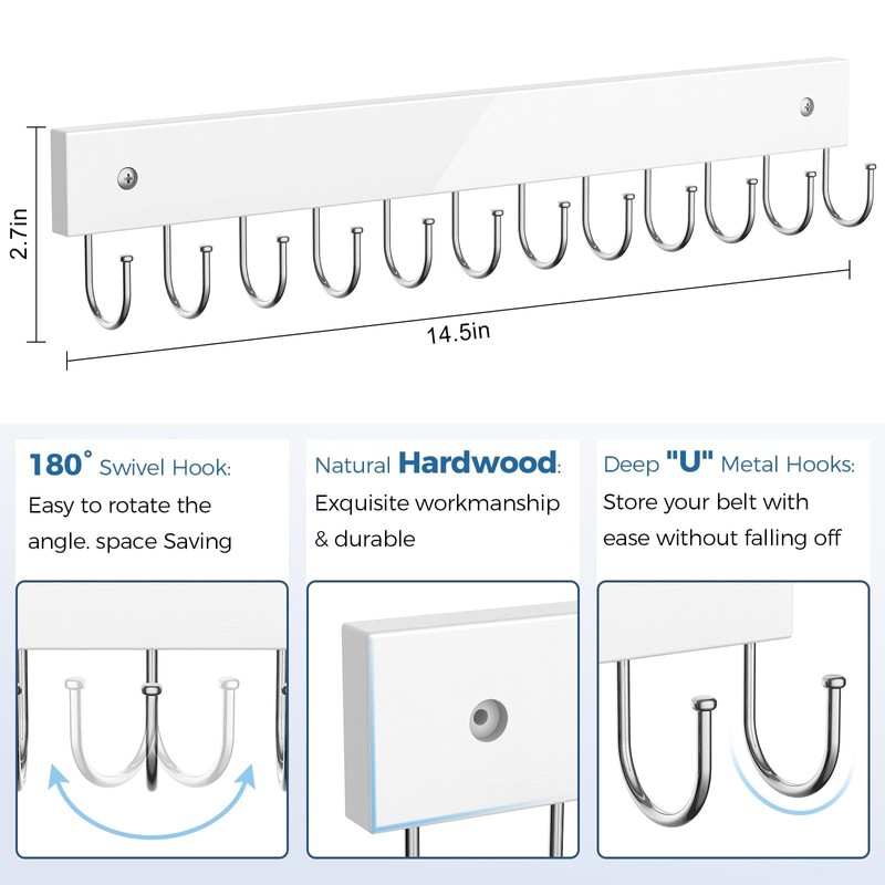Belt Hanger Wall Mounted, Wooden Coat Rack Belt Organizer 2
