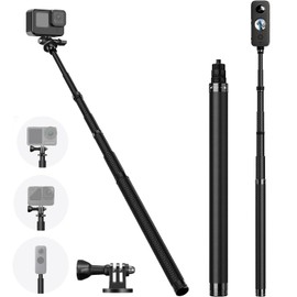 VIDIFY 1.16m / 3.8ft Adjustable Carbon Fibre Invisible Selfie Stick For Insta 360 X4 Extendable Extension Pole For Insta360 X4, X3 Ace Pro, GoPro, DJI Action Panoramic Camera Action Cameras