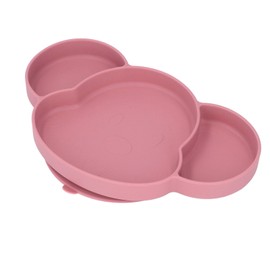 Baby Suction Plate Silicone Thick Edge Skid Resistance Cute Bear Shape Easy to Clean Baby Food Dish for Toddler Baby Pink