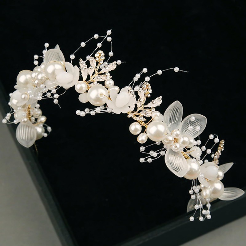 Flower Girl Headpiece for Wedding Hair Accessories,Floral Princess Headpiece Pearls