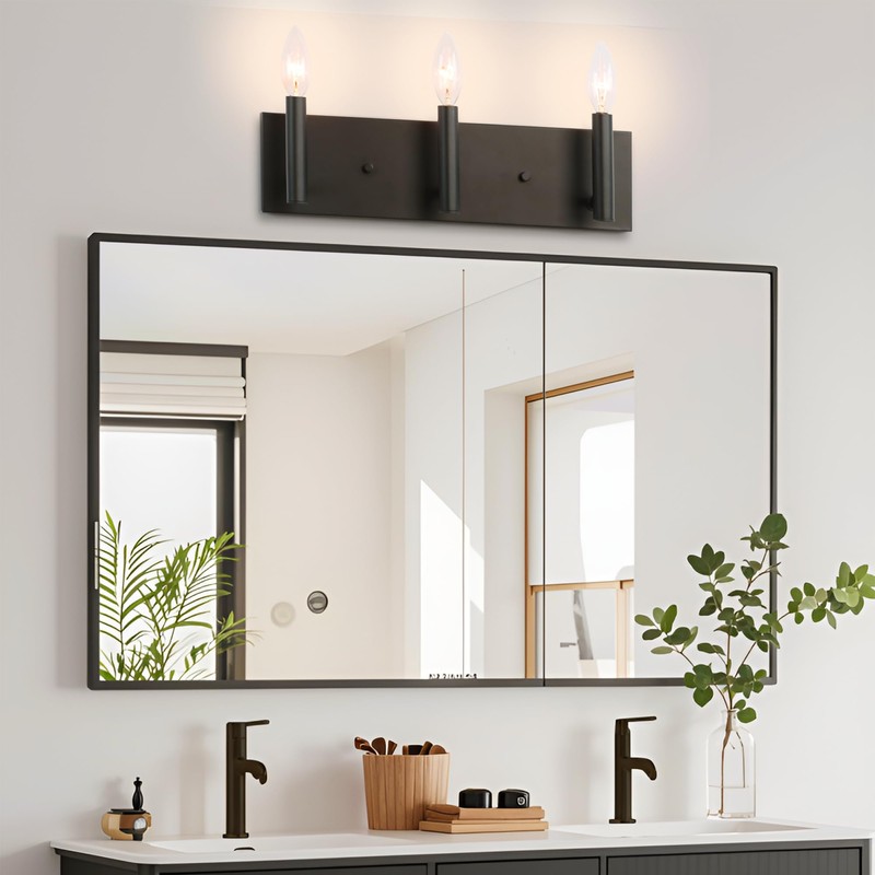Kalium 3-Light Bathroom Light Fixtures, Matte Black Modern Vanity Lights
