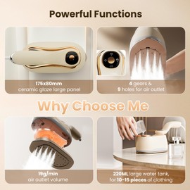 Mitdir Portable Clothes Steamer 175x80mm Ceramic Glaze Panel Iron LCD 220ml Water Tank 1200W&15s Fast Heat Up 4-speed Steamer for Clothes of all Fabrics Dry&Wet Iron for Home Travel Business Trip