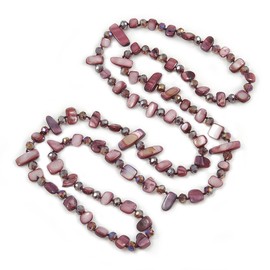 Avalaya Statement Long Purple Shell Nugget and Glass Crystal Bead Necklace/ 112cm Long
