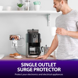 Fosmon Grounded Outlet with ON/Off Switch (4 Pack), 3 Prong Electrical Plug Outlet Extender Switch, 245J Single Port Power Adapter Surge Protector, 15A Circuit Breaker, White, ETL Listed