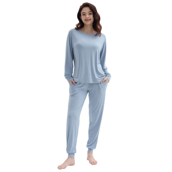 Joyaria Bamboo Viscose Pajamas for Women Long Sleeve Jogger Pjs
