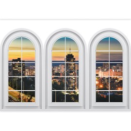 SIGNFORD Removable Wall Sticker/Wall Mural Sunset Pastel Sky Neon Light Skyscrapers Nature Cityscape Photography Realism Rustic Landscape Panorama for Living Room, Bedroom, Office - 100x144 inches