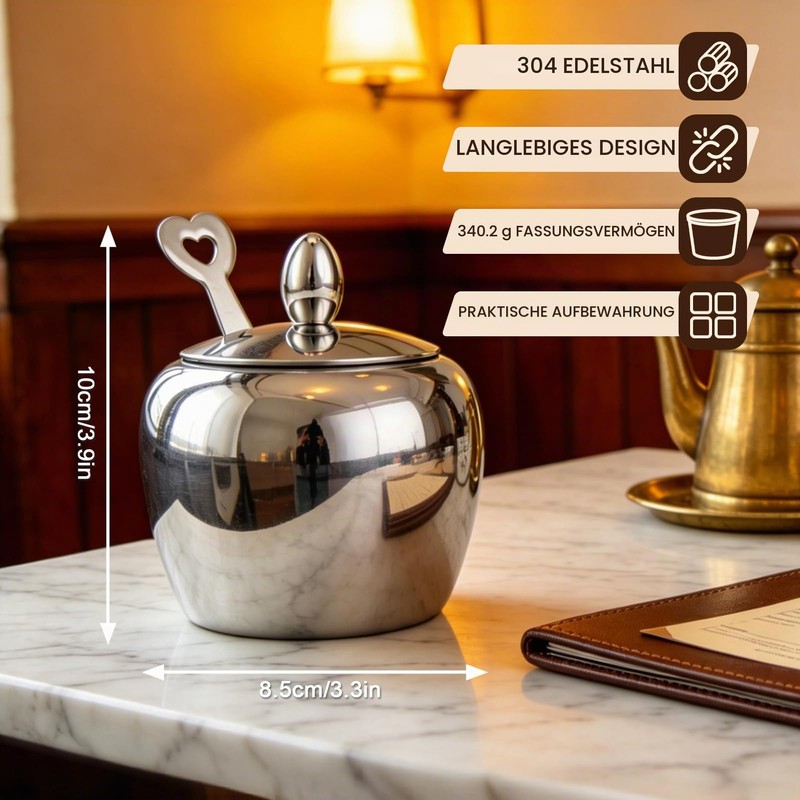 Sugar Bowl Stainless Steel Spice Pot with Lid and Spoon
