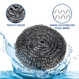 Metal Scrubber Kkuadcehi 6 Pcs Steel Wool Scrubber, Stainless Steel, Metal Sponge, for Cleaning Kitchen, Cleaning Dishes， Pots, Stove, Dish, Oven (6)