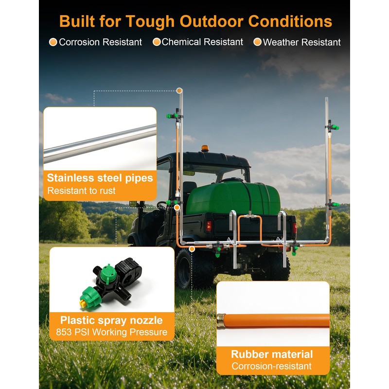 6 Nozzle ATV/UTV Sprayer Boom Kit with 2 Heavy-Duty Hooks,