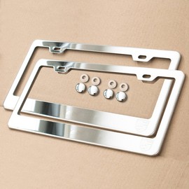 UFRAME Set of Two 100% Stainless Steel Mirror Polished License Plate Frames (Wide Bottom Pair)