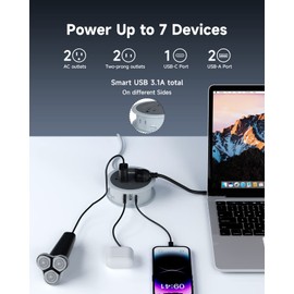 Travel Power Strip with USB Ports, 4 FT Winding Flat Plug Extension Cord with 4 AC Outlets, 3 USB (1 USB C), Portable Power Strip, Compact for Travel, Dorm Room, Cruise Essentials, Travel Gear, Grey