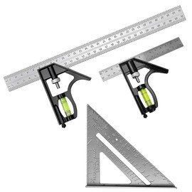 Square Carpentry Metal Set, 3Pcs Combination Square Tools with Bubble Level, 150mm + 300mm + 7 Inch Multifunctional Right Angle Ruler Set Measuring Tools for Woodworking Engineers Woodworkers