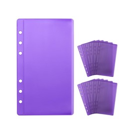 NatSumeBasics 12pcs Purple A6 Binder Pockets Zipless A6 Cash Envelopes Budget Binder Inserts Sleeves PVC Sheet Protector for 6 Ring A6 Binders Organizer Photos Cards Bills(Purple)