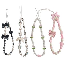 4 Pack Phone Charm Set, Phone Charms with Bow and Tulip Designs, Wrist Strap & Chain for Women, Cute Accessories for Cel