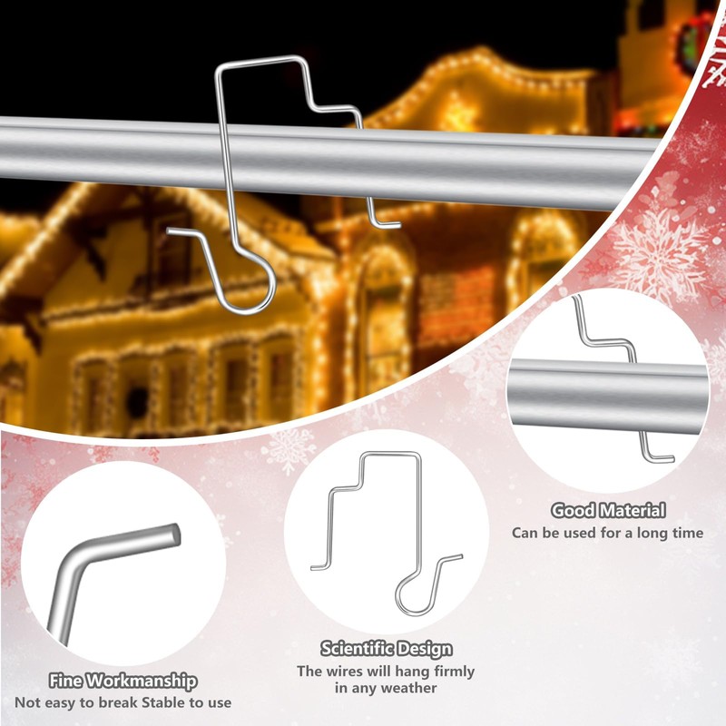 50Pcs Christmas Light Gutter Clips, Stainless Steel Christmas Light Hooks