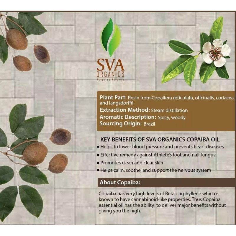 SVA Organics Copaiba Aceite Esencial 4 Onzas (118 Ml) De