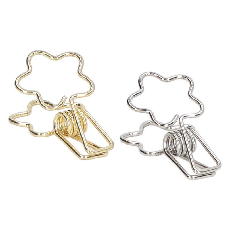 100pcs Binder Clips Gold Silver Flower Shape Metal Hollowed Long