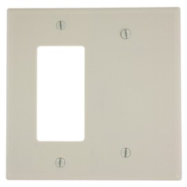 Leviton 80608-T 2-Gang 1-Blank 1-Decora/GFCI Device Combination Wallplate, Midway Size, Thermoset, Light Almond