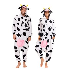 CANASOUR Polar Fleece Christmas Cosplay Unisex Anime Pajamas for Women Onesie (Large, Cow)