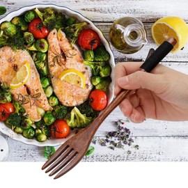 Haowecib Wooden Forks, Set of 1, 22.5cm, Natural Wood