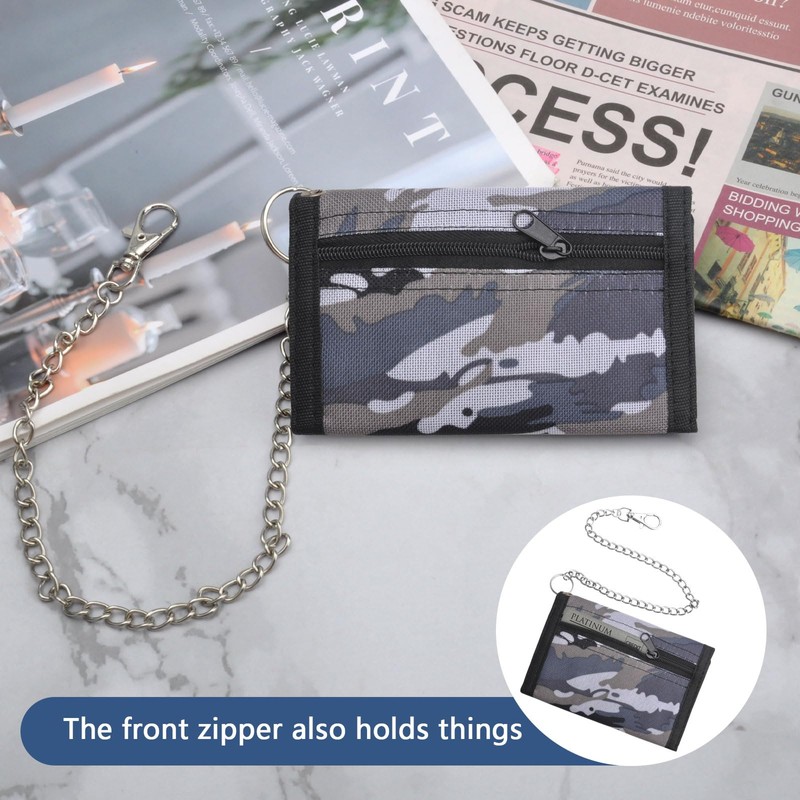 DAWRIS Slim Boys Wallet Trifold Wallets with Chain Clip Zipper