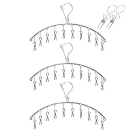 DUOFIRE Pinch Hanger, Clothesline Hanger, 10 Pinch Stainless Steel Hanger, Laundry Supplies, Laundry Goods, Tangle Resistant, Windproof Hook, Durable, Convenient Storage (3 Pieces)