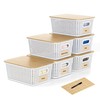 6 Pieces White Plastic Storage Baskets with Bamboo Lids with