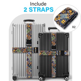 Luggage Straps for Suitcases Travel Belt Accessories Suitcase Strap Adjustable Travel Belt Luggage Tie Carry On Bag Luggage Strap 2 Pack (Boho)