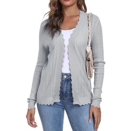 YUNDAI Womens Cardigans Summer Lightweight Cropped Knit Shrugs Solid Color Cardigan for Women UK Long Sleeve Loose Sweater Beach Cover-up, XXL Gray