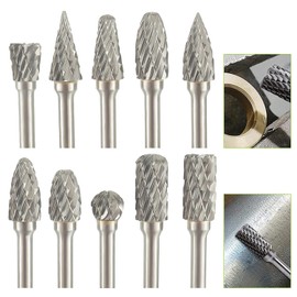 EPLZON Carbide Rotary Burr Set fit for Dremel 1/8" Shank For Metal Wood Stone Plastic Carving Cutting Cleaning Grinding Engraving (Pack of 10pcs)