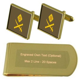 Army Badge Service Grad Major General Gold Cufflinks Engraved Money Clip Gift Set