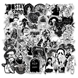 Gothic Stickers | 50 PCS | Vinyl Waterproof Stickers for Laptop,Skateboard,Water Bottles,Computer,Phone,Punk Stickers， Cool Stickers Horror, Black and White Stickers(Gothic-50-5)