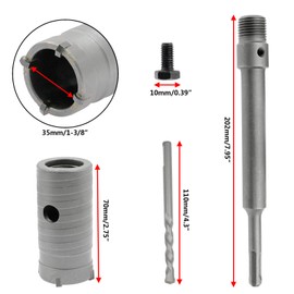 Hordion 1-3/8" (35mm) Concrete Hole Saw SDS Plus Shank Hole Saw Cutter with 202mm Connecting Rod Drill for Cement Brick Wall